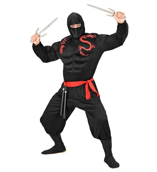 SUPER NINJA MUSCLE" (chemise à capuche musclée, masque, pantalon, ceinture) image 1
