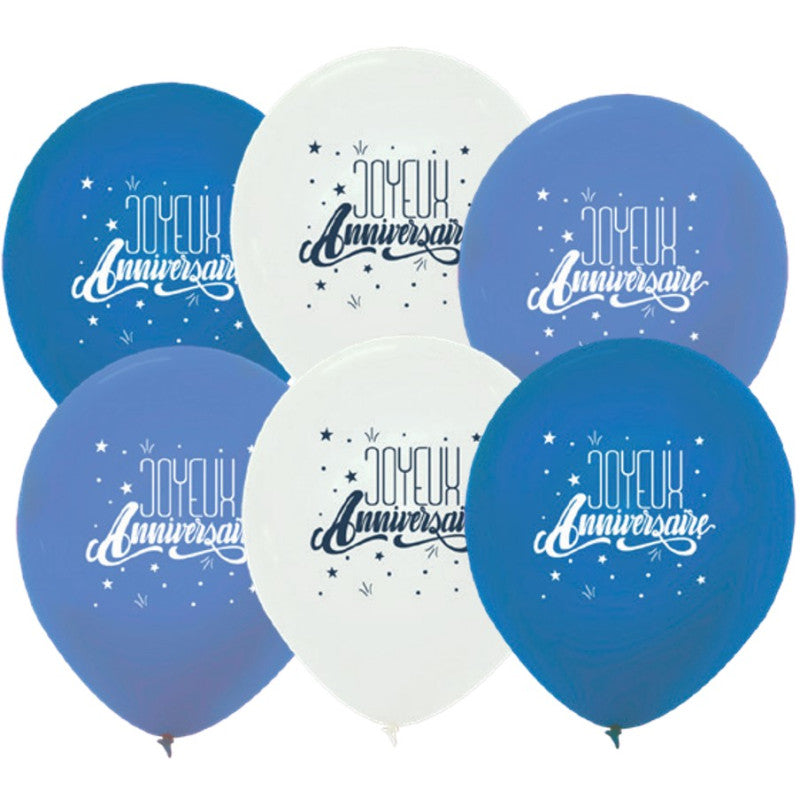 6 Ballons Bleus Joyeux Anniversaire 30 cm image 0