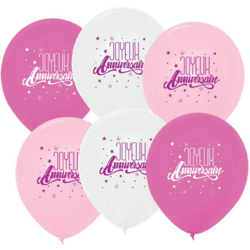 6 Ballons Roses Joyeux Anniversaire 30 cm image 0