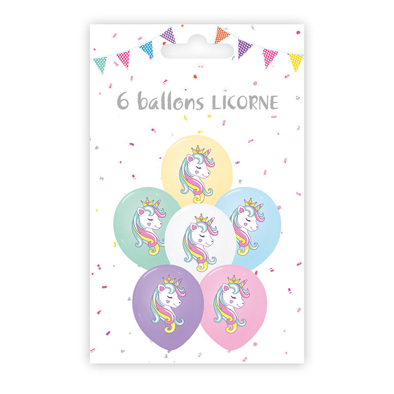 Sachet 6 ballons imprimés Licorne image 0