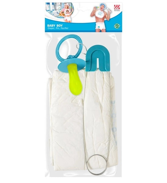 "SET BEBE BLEU" (couche, épingle de sécurité, sucette) image 1