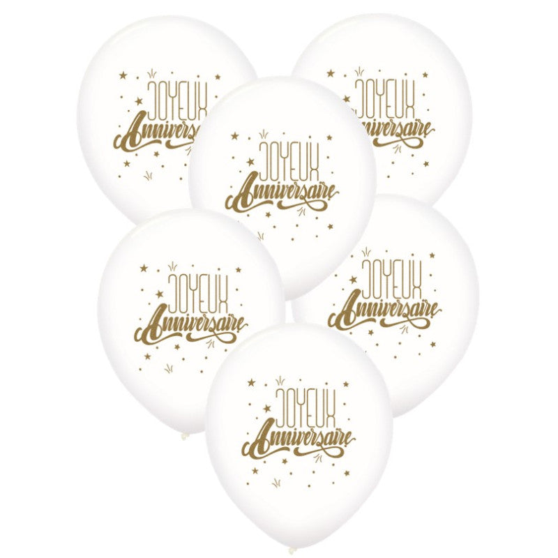 6 Ballons latex Joyeux Anniversaire Blanc - 30 cm image 0
